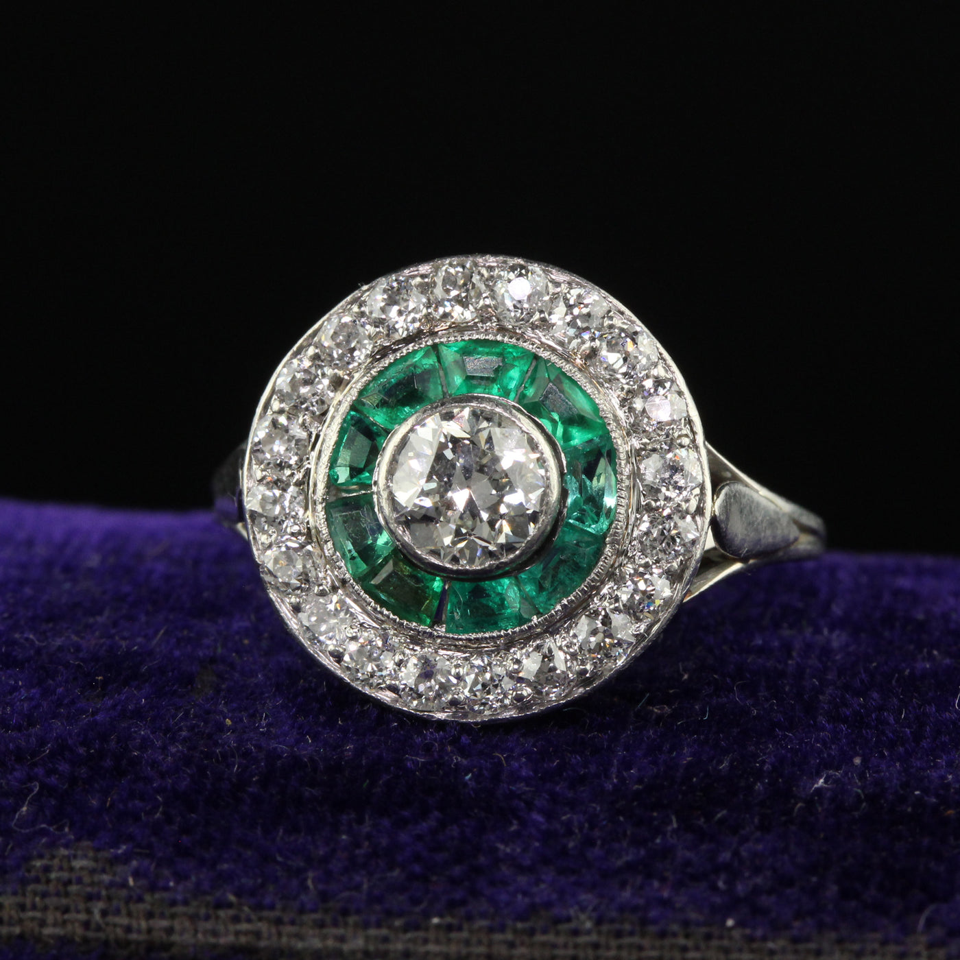 Art Deco 1ct Round Brilliant Diamond Sapphire Platinum Engagement Ring